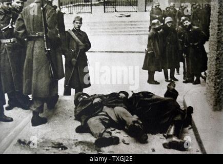 Leichen in Wien während des österreichischen Bürgerkrieges (Österreichischer Bürgerkrieg), auch bekannt als der Februar-Aufstand. Scharmützel zwischen sozialistischen und konservativen-faschistischen Kräfte zwischen 12. Februar und 16. Februar 1934 Stockfoto