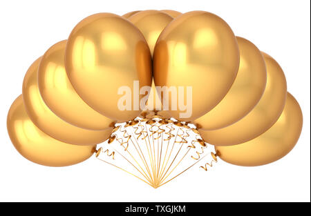 Party ballons Bündel Golden gelb Metallic. Geburtstag Dekoration Luxus, Helium ballon Gruppe glänzend. Urlaub, Jubiläumsfeier Symbol. 3d-Illus Stockfoto
