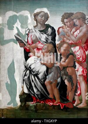 Gemälde mit dem Titel "The Manchester Madonna" von Michelangelo (1475-1564) italienischer Bildhauer, Maler, Architekt, Dichter und Ingenieur der Hochrenaissance. Vom 15. Jahrhundert Stockfoto