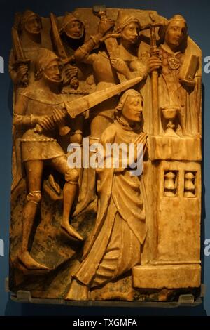 Alabaster zeigt St. Thomas Becket (1118-1170) Martyrium. Vom 12. Jahrhundert Stockfoto