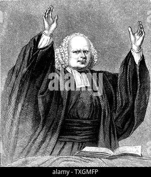 George Whitefield (1714-1770) Englische Evangelist und Begründer des Methodismus, predigt Holzstich c 1850 Stockfoto