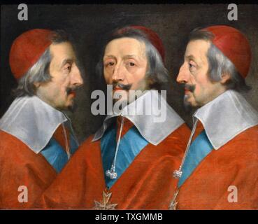 Gemälde mit dem Titel "Triple Porträt von Cardinal de Richelieu' von Philippe de Champaigne (1602-1674), französischen Barock Ära Maler und Exponent des französischen Schule. Vom 17. Jahrhundert Stockfoto
