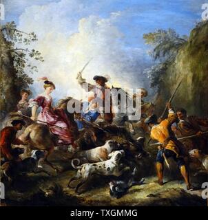 Gemälde mit dem Titel "The Boar Hunt" von Joseph Parrocel (1646-1704) französischen Barock Maler. Vom 18. Jahrhundert Stockfoto