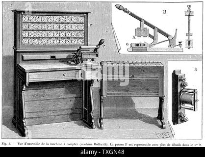 Hollerith Tabulator die gelochten Karte Memory System verwendet. Zuerst in den USA Volkszählung der Gravur 1890, Paris, 1894 verwendet Stockfoto