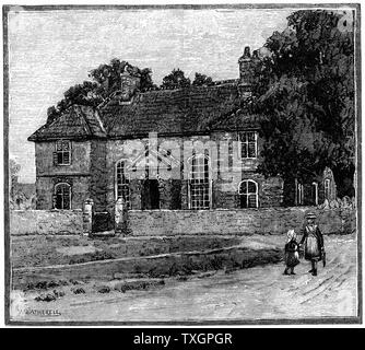 School House, Fishponds, Bristol, Geburtsort von Hannah Mehr (1745-1833). Englisch religiösen Schriftsteller und Dramatiker und Mitglied des Blauen Strumpf Kreis der gelernt, intelligente Frauen. c. 1880 Gravur Stockfoto