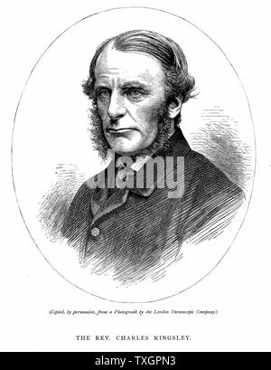 Charles Kingsley (1819-75) der britische Schriftsteller und Kleriker. Christlich-sozialistischen. In der Möglichkeit der Vereinbarkeit von Wissenschaft und Religion geglaubt. c 1880 Holzstich Stockfoto