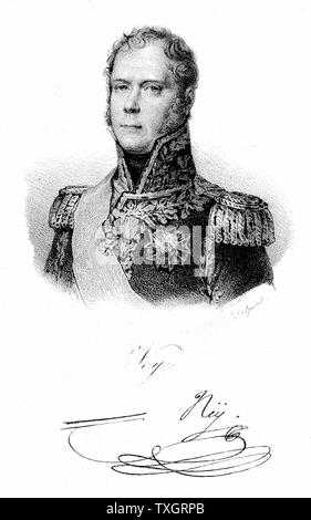 Michel Ney (1769-1815) Französische Soldaten. Eine von Napoleons Marschälle. Led-französischen Zentrum bei Waterloo. Zum Tod Verurteilte wegen Hochverrats und schoss c 1820 Lithographie Stockfoto