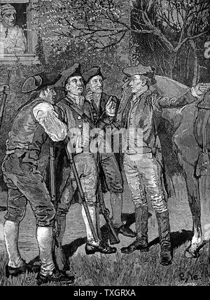 Paul Revere (1735-1818) American Patriot und Silberschmied, Ankunft in Lexington aus Boston mit der Nachricht, dass Englisch unter Pitcairn unterwegs: 18. April 1775 waren. 1886 Gravur Stockfoto