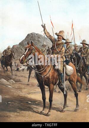 Formular Nr. 2! Form Up!" Schlachtruf der Feldwebel Veysey nach Aufladung von 21 Lancers auf Omdurman, den 2. September 1898. Briten unter Kitchener besiegt 'Abd Allah (al-Kalifah). Sudan Chromolithograph Stockfoto