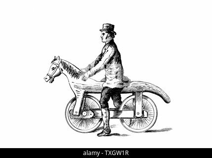 Primitive Fahrrad, eine Form von Dandy-Horse Holzstich Stockfoto