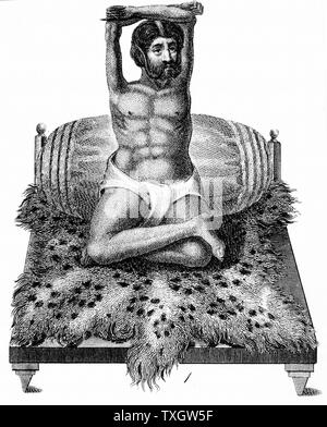 Purana Puri, ein Fakir oder heiligen Mann, dessen Modus der devotional Disziplin war die Erhöhung der seine Arme über den Kopf. Seine Arme verloren Masse und sank in der Folge. Wie hinduistischen Philosophen folgen eine alte Tradition, und wurden zu den Griechen als Gymnosophists 1811 Gravur London bekannt Stockfoto