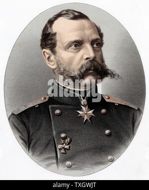 Alexander II. (1818-1881) Zar von Russland aus dem Jahr 1855. Als "Befreier" bekannt. Emanzipiert die Leibeigenen im Jahre 1861. Ermordet. c 1880 Lithographie getönt Stockfoto