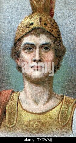 Alexander der Große (Alexander III. von Makedonien) 356-323 BC 1924 Chromolithograph zeigt Kopf und Schultern von Alexander in Helm Stockfoto