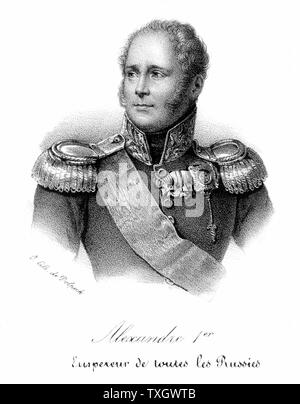 Alexander I (1777-1825) Zar von Russland von 1801, in Uniform c 1830 französische Lithographie Stockfoto