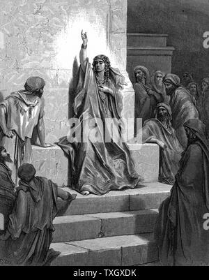 Deborah, Hebräisch Prophetin, die ihr Volk von Jabin, den König von Kanaan und sein General Sisera geliefert, singen ihr Lied von Triumph Richter 5: 1. 13. jahrhundert V.CHR. von Gustave Dore's Illustrierte "Bibel" Holz 1866 Gravur Stockfoto