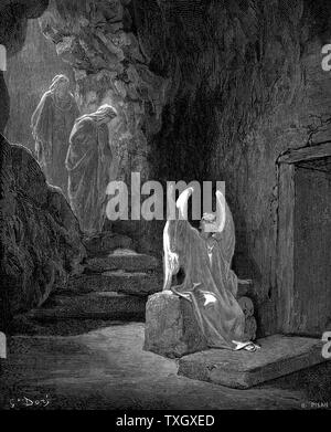 Engel, Maria Magdalena und die andere Maria, "leeren Grab Christi. Markieren 16.5. Von Gustave Doré Illustrierten "Bibel" 1865-1866 Holzstich Stockfoto