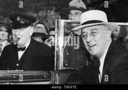 Franklin Delano Roosevelt (1882-1945), 32. Präsident der USA (rechts) und Winston Churchill (1874-1965), britischer Premierminister, Konferenz in Quebec im Jahre 1944 Stockfoto