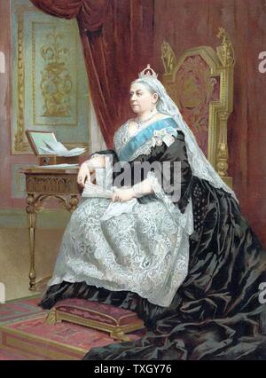 Königin Victoria (1819-1901) Königin von Großbritannien von 1837, Kaiserin von Indien aus 1876, 1838 gekrönt. Formale Porträt der Königin zu der Zeit ihres Golden Jubilee 1887 Oleograph Stockfoto