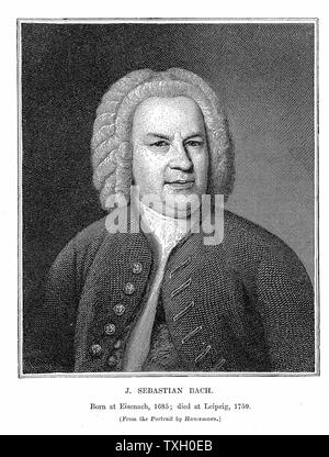 Johann Sebastian Bach (1685-1750), deutscher Komponist und Organist. Gravur nach dem Porträt des 1746 von Elias Gottlob Haußmann Stockfoto