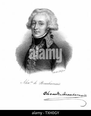 Alexandre, Vicomte de Beauharnais (1760-94) Französischer Soldat; in der Revolution als aristokratische Verdächtige" festgenommen; die Guillotine hingerichtet 1793; erste Ehemann der Kaiserin Josephine, der Ehefrau Napoleons I. in der Lithographie Stockfoto