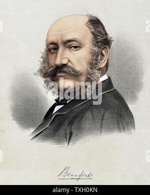 Henry Somerset, 8. Herzog von Beaufort (1824-99) berühmte Sportler; Herausgeber von Badminton Bibliothek Reihe Bücher über sportliche Themen; Familie sitz, Badminton, Gloucestershire (Avon), England. Getönte Lithographie, London c 1880 Stockfoto