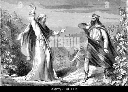 Elijah, Prophet des alten Testaments, Ahab, götzendienerischen König von Israel, im Weinberg von Naboth angeprangert. "Bibel" Könige ich. Gravur Stockfoto