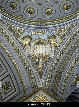 Schloss von Versailles. Detail der Decke in der Galerie der Schlachten. Stockfoto