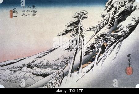 Utagawa Hiroshige (1797-1858) Japanische Schule Die 53 Stationen des Tokaido: Klares Wetter nach Schnee am Kameyama Private Collection 1832 Stockfoto
