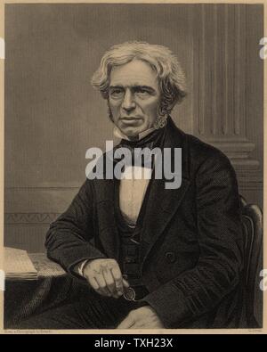 Michael Faraday (1791-1867) englischer Chemiker und Physiker. Im Jahre 1813 wurde Laboratory Assistant Humphry Davy an der Royal Institution in London. Im Jahre 1833 folgte er Davy als Professor der Chemie an der RI. Von James Sheridan Muspratt 'Chemie' (London, c 1860). Gravur. Stockfoto