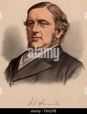 GGV William Vernon Harcourt (1827-1904), englischer Rechtsanwalt und liberaler Staatsmann, einer der großen Parlamentarier des späten 19. Jahrhunderts. Home Secretary (1880-1885), der Schatzkanzler (1886 und 1892-1895), die erbschaftssteuern. Führer der liberalen Partei und der Opposition (1896-1898). Von "Der moderne Portrait Gallery' (London, c 1880). Getönte Lithographie. Stockfoto