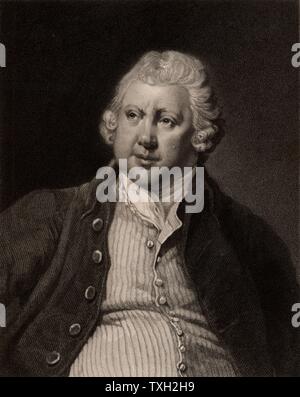 Richard Arkwright (1732-1792), englischer Erfinder und Industrieller, in Preston in Lancashire geboren. Erfinder im Jahr 1769 zu den drehenden Frame (Rahmen). Im Jahr 1771, in Partnerschaft mit Jedediah Strutt, baute er das erste Wasser-angetriebene Baumwollspinnerei Cromford, in Derbyshire. Seine Innovationen erheblich dazu beigetragen, die mit der Industriellen Revolution und er starb einer der reichsten Männer Englands. Gravur nach dem Porträt von Joseph Wright von Derby. Von "die Galerie von Porträts, Vol. V, durch Charles Knight (London, 1835). Stockfoto