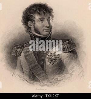 Joachim Murat (1767-1815) Französische Soldaten. Erstellt König von Neapel 1808. Er heiratete Napoleon Bonaparte's Schwester Caroline. Er trug zu den Siegen bei Marengo, Austerlitz, Jena und Eylau. Nach der endgültigen Niederlage Napoleons, wurde er Gericht Kriegsgericht und Schuß. Napoleonischen Kriege. Gravur 1895. Stockfoto