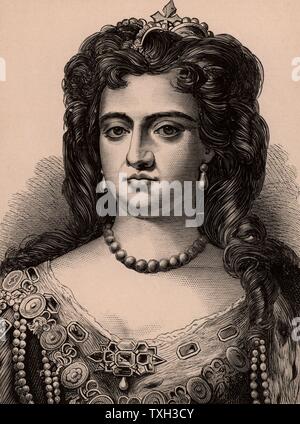 Anne (1665-1714) Königin von Großbritannien und Irland von 1702. Die jüngere Tochter von James II. Durch seine erste Frau Anne Hyde, Sie auf den Thron kam nach dem Tod ihrer Schwester Mary II ihr Schwager Wilhelm III. Der letzte Monarch des Stuart Dynastie. Holzstich c 1900. Stockfoto