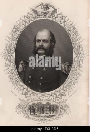 Ambrose Everett Burnside (1824-81) Amerikanischer Soldat; unionistische General im Amerikanischen Bürgerkrieg. Sein Stil der Gesichtsbehaarung Burnsides genannt wurde und nun als koteletten bekannt. Gravur Stockfoto