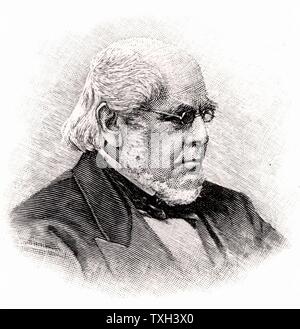 Horatio Allen (1802-1889) amerikanischer Ingenieur und Eisenbahnpionier. In der Gestaltung der Erie Canal unterstützt. Im Jahre 1828 wurde er nach England geschickt Dampflokomotiven in meine Bahn zu studieren. Er versendet vier demontiert Lokomotiven an die Vereinigten Staaten und 1829 fuhr die "tourbridge Lion' entlang der 16 km langen Strecke zwischen Honedale und Carbondale, Pennsylvania. Gravur von "Die Eisenbahn von Amerika". London, 1890. Stockfoto