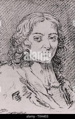 Pierre Bayle (1647-1706) Französischer Philosoph, Skeptiker und Schriftsteller. Gravur von "Histoire des Philosophes Modernes" von Alexandre Saverien (Paris, 1762). Stockfoto