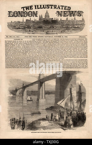 1852 Illustrated London News Startseite Berichterstattung von Queen Victoria, Besuch der Britannia tubular Bridge Stockfoto