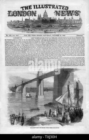 1852 Illustrated London News Startseite Berichterstattung von Queen Victoria, Besuch der Britannia tubular Bridge Stockfoto