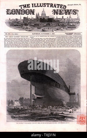 1857 Illustrated London News Startseite Berichterstattung Isambard Kingdom Brunel's Schiff SS Great Eastern im Bau Stockfoto
