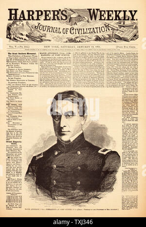 1861 Harper's Weekly Vorderseite Major Anderson Commander Fort Sumter Stockfoto