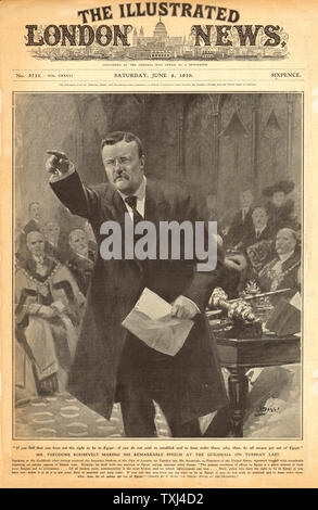 1910 Illustrated London News Startseite Ex-US-Präsident Theodore Roosevelt spricht an der Guildhall in London Stockfoto