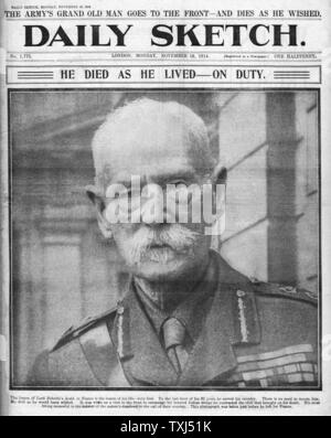 1914 daily Sketch Titelseite Tod von Lord Roberts Stockfoto