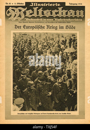 1914 Illustrierte Weltschau vordere Seite der französischen und belgischen Kriegsgefangenen Stockfoto