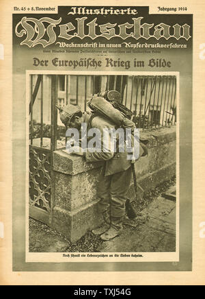 1914 Illustrierte Weltschau Startseite Deutscher Soldat schreibt Home Stockfoto