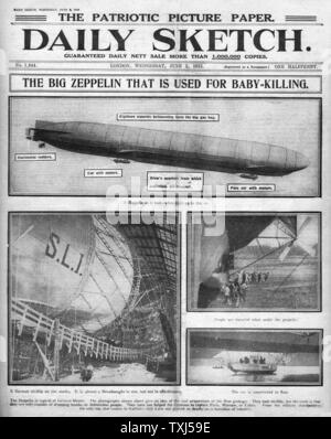 1915 tägliche Skizze Startseite Zeppelin's Stockfoto