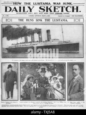 1915 tägliche Skizze vorne Seite Lusitania Stockfoto