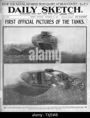 1916 tägliche Skizze Startseite Berichterstattung Tanks Stockfoto