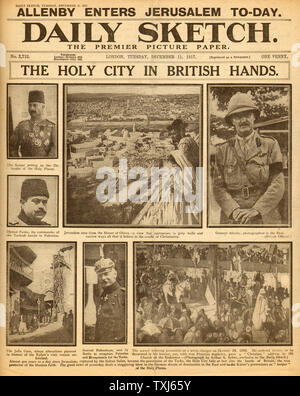 1917 daily Sketch Titelseite berichtet General Allenby tritt in Jerusalem Stockfoto