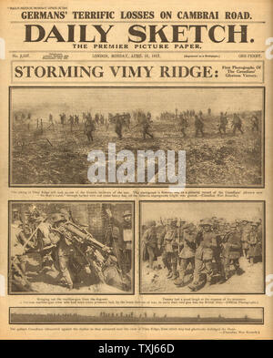 1917 tägliche Skizze Startseite Berichterstattung Vimy Ridge Stockfoto