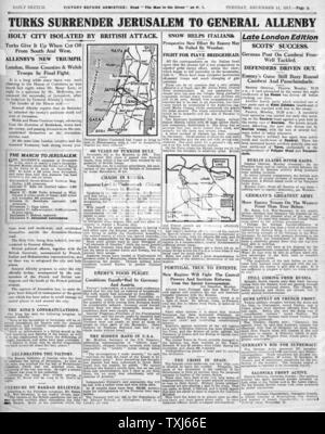 1917 daily Sketch Titelseite berichtet General Allenby tritt in Jerusalem Stockfoto